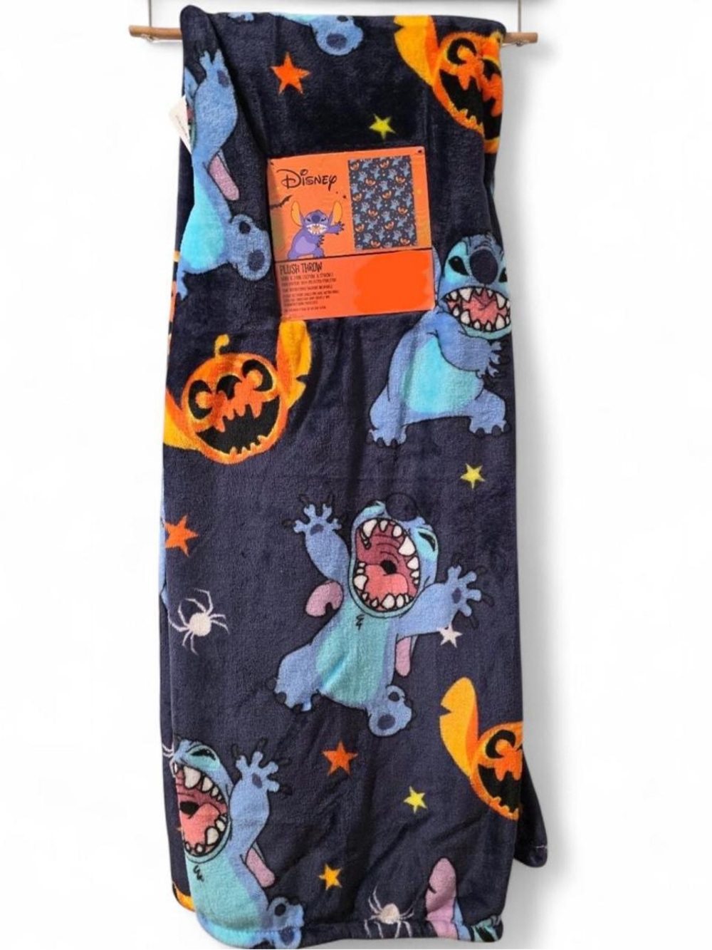 Disney Navy & Light Blue Stitch Halloween Plush Throw Blanket